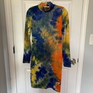 Womens Tshirt Dresses  Round Neck Knee Loose Casual Mini Dress Tie dye